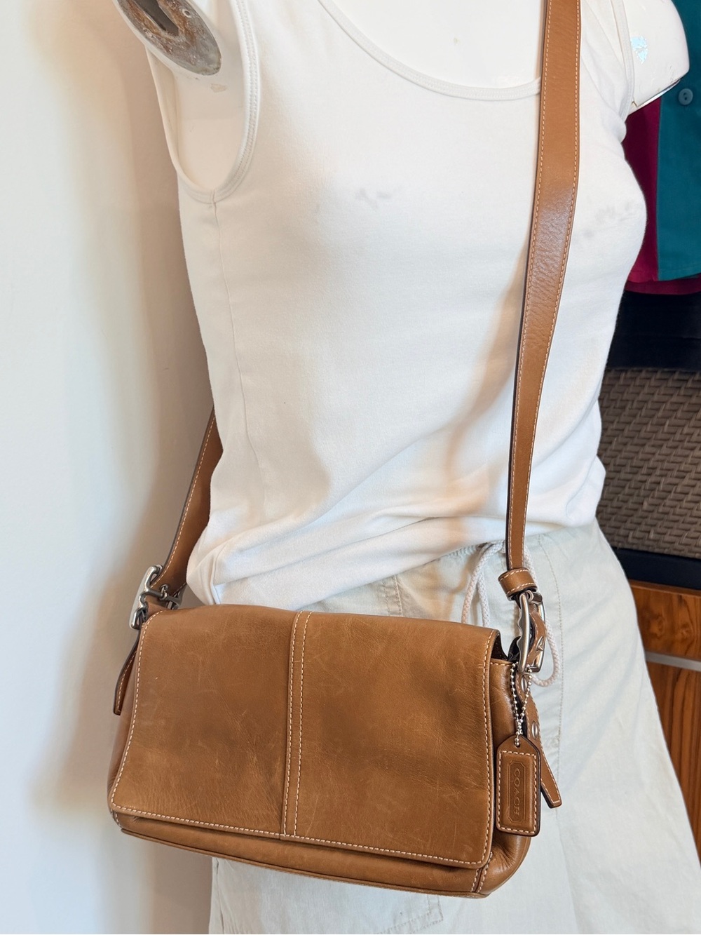 Vintage Y2K Coach 9848 Legacy Convertible Flap Bag Camel Tan Leather Excellent!